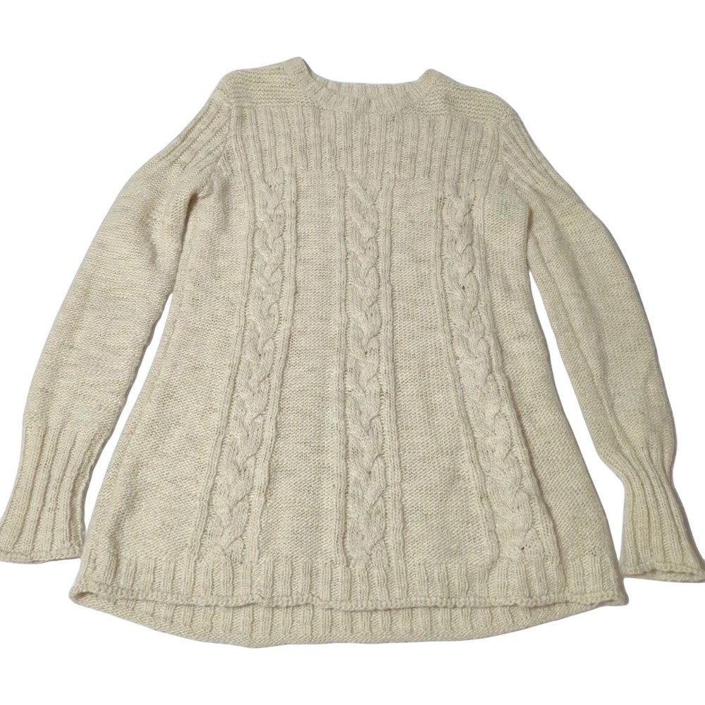 Prana Cable Knit Sweater Wool Blend Womens M Fisherman Norwegian Coastal Cottage